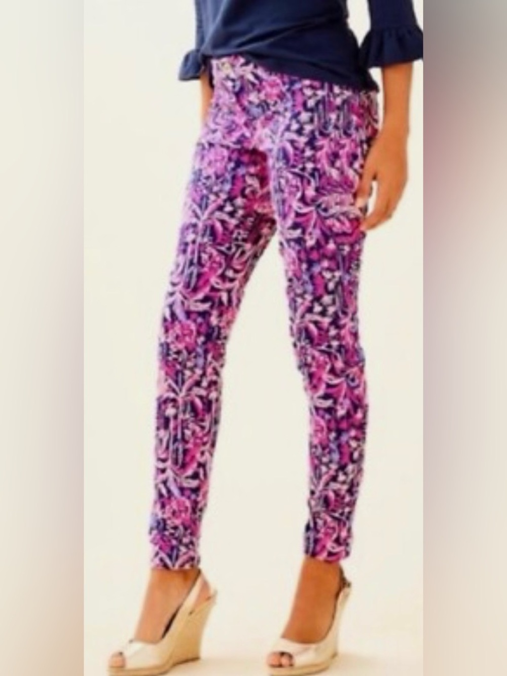 Lilly Pultizer Swing Of Things Bright Navy Kelly Skinny Ankle Pants